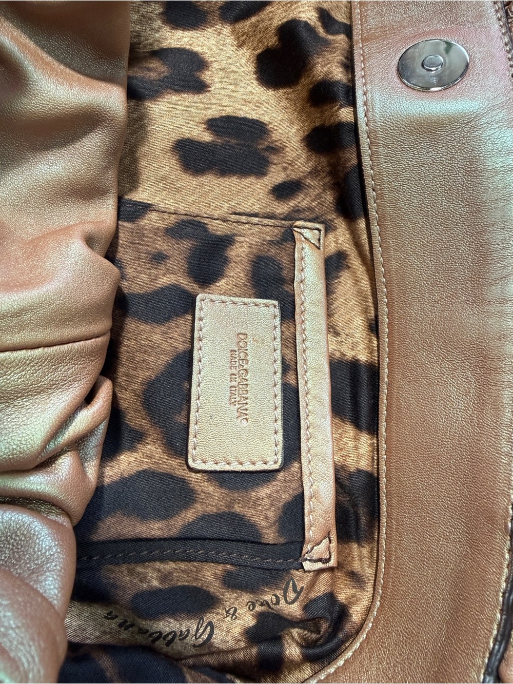 Dolce & Gabbana Brown Leather Hobo with Leopard-Print Lining
